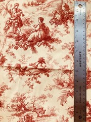 Maroon Pink Toile on Butter Yellow Country Sheep Farm Heavy Canvas Fabric 1.6Y