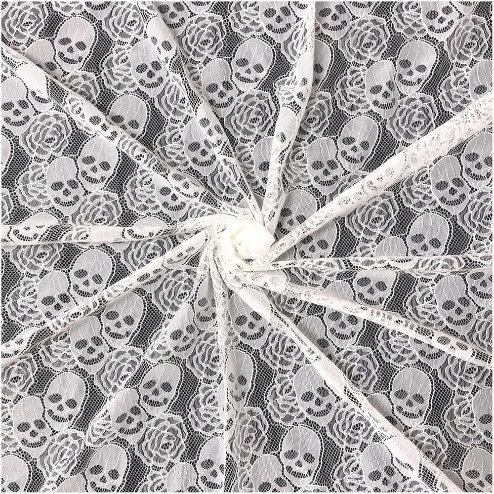 60 * 36 Inches Lace Fabric 1 Yard White Skull Pettern Lace Fabric 1 Yd Non-Str