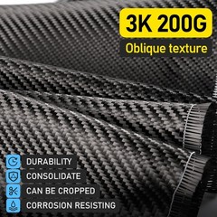 10FT Real Carbon Fiber Fabric Cloth Roll 3k 200gsm 2×2 Twill Weave 8” Black