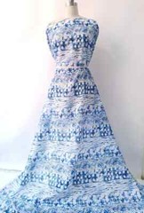Natural Silk Cotton Fabric 53‘’ Wide By Yard Blue White Pattern Fabric Mulberry
