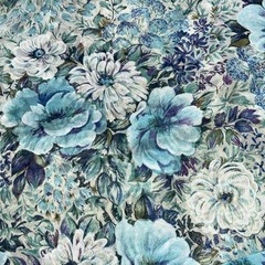Floral Crepe De Chine Fabric In Pastels Blue – 3 yrds