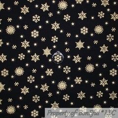 BonEful FABRIC FQ Cotton Quilt Black Gold Metallic Glitter Star Flower Xmas Snow