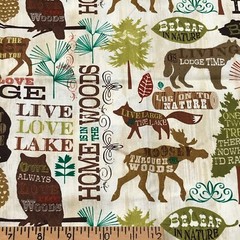 Home Is In The Woods Country Theme Fat Quarter (18″ x 22″) Cotton Fabric Brown