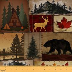 Hunting Animal Fabric by the Yard,Woodland Deer Bear Waterproof Outdoor Fabric,A