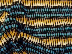 Discount Fabric Challis Rayon Apparel Tribal Orange Blue White Black F32