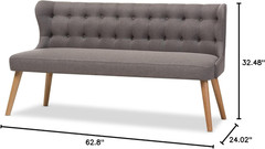Stylish Grey Fabric & Natural Wood 3-Seater Settee Bench