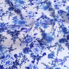 1 yard X 1.4meter China Blue White Flower Material Viscose Rayon Fabric For Robe