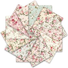 Whaline 12Pcs Spring Cotton Fabric Bundles Pink Vintage Rose Fat Quarters Pastel
