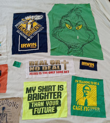 Assorted Lot Of 17 T-shirt Graphics Fabric Cutouts- For Art, Sewing, & Craft