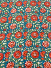 5 Yard Hand Block Print Handmade Cotton Indian Natural Multi Floral Print Fabric