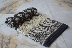 Black & Beige Hand Print Fabric 100% Cotton 4 Yard NO DUTY CHARGES 100%✅ZK-369