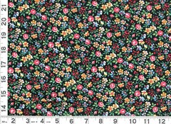 Red Roses w/ Blue White Flowers on Black Quilting Sewing Fabric by Yard #557