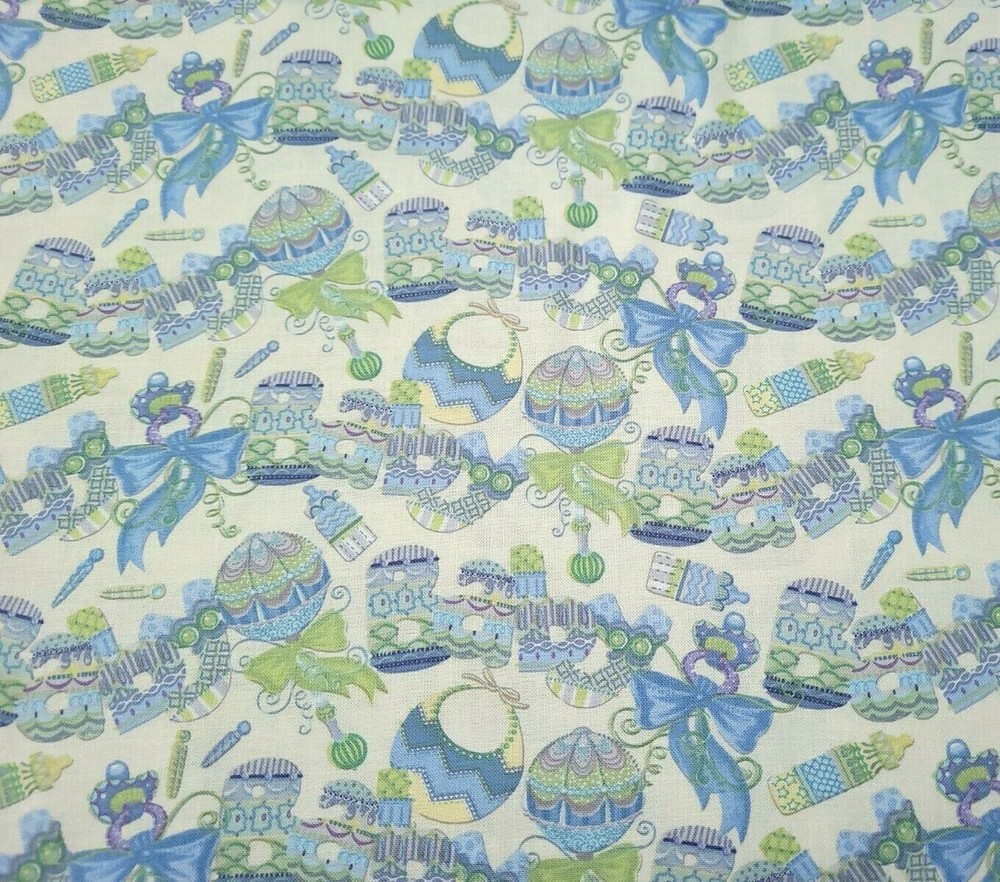 Baby Sprinkles BTY Nicole Tamarin Quilting Treasures Green Blue on Yellow