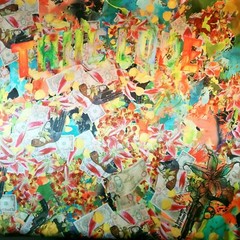 True Love Floral Collage Guns Money Print 100% Silk Satin 60″ By The Yard