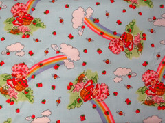Vintage 2004 Strawberry Shortcake Cotton Fabric ~ 2 Yds ~ Light Blue Rainbow