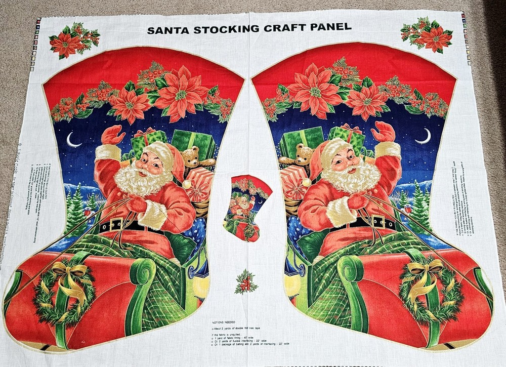 Cranston VIP Santa Jumbo Christmas Stocking Panel Cut & Sew 30” Laurie Cook