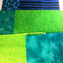 Cotton Fabric Green Blue Dots Stars Leaves Tie Dye Stripes 6 Pcs 19 in x 44 in