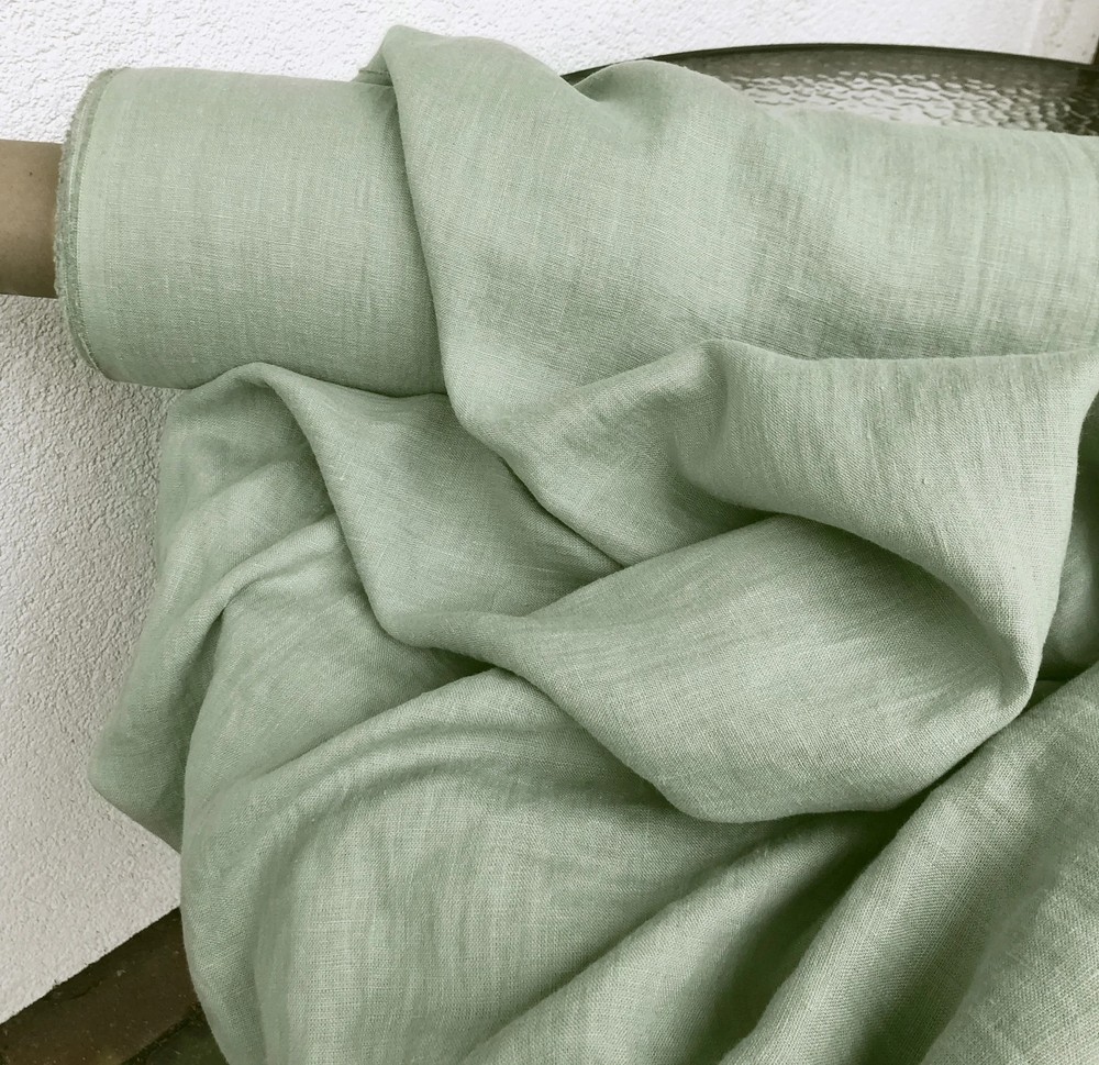Dusty Mint Linen Fabric By The Yard Soft Natural Washed Material Sewing Clothing