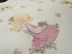 NEW Precious Moments Cotton Fabric GIRL IN FLOWER FIELD Kitty 2 YDS 44″W Pink
