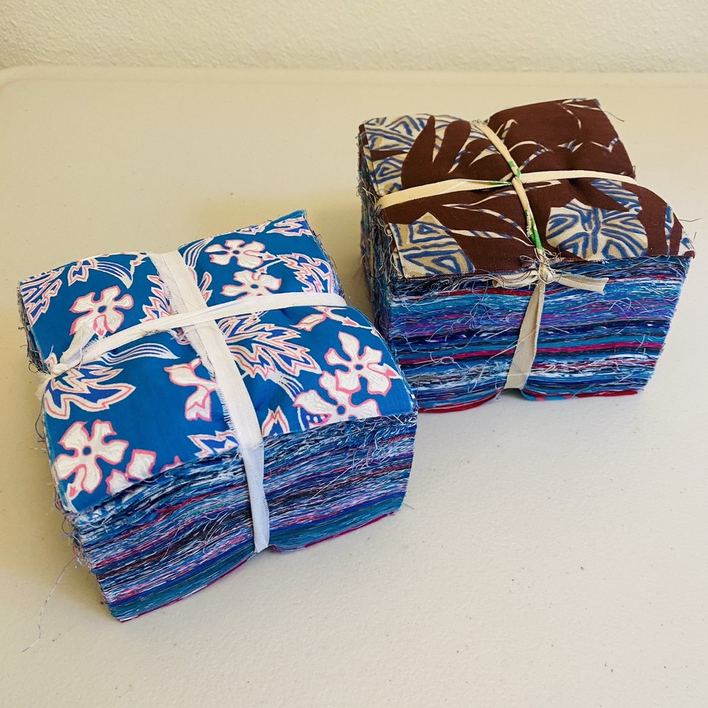 Lot 600+ 4.5″ x 4.5″ Hawaiian Aloha Floral Quilt Squares Fabric Blue Pink Teal