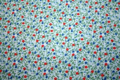 TINY RED, WHITE AND BLUE FLOWERS ON LIGHT BLUE- 100% COTTON FABRIC