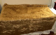 Golden Brown Faux Fur Fabric Remnant Uneven Cut Shaggy Long Pile 65″x55″