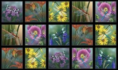 Dragonfly Magic Dragonflies and Flowers 24×44″ Cotton Fabric Panel