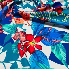 Fabric Nylon Spandex 4 Way Stretch Hawaiian Fashion Blue UV Resistant By Yard