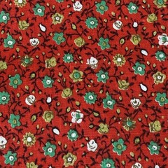 Vtg Floral Fabric Cotton Red Green Gold Black White Small Flowers 1 Yd x 45