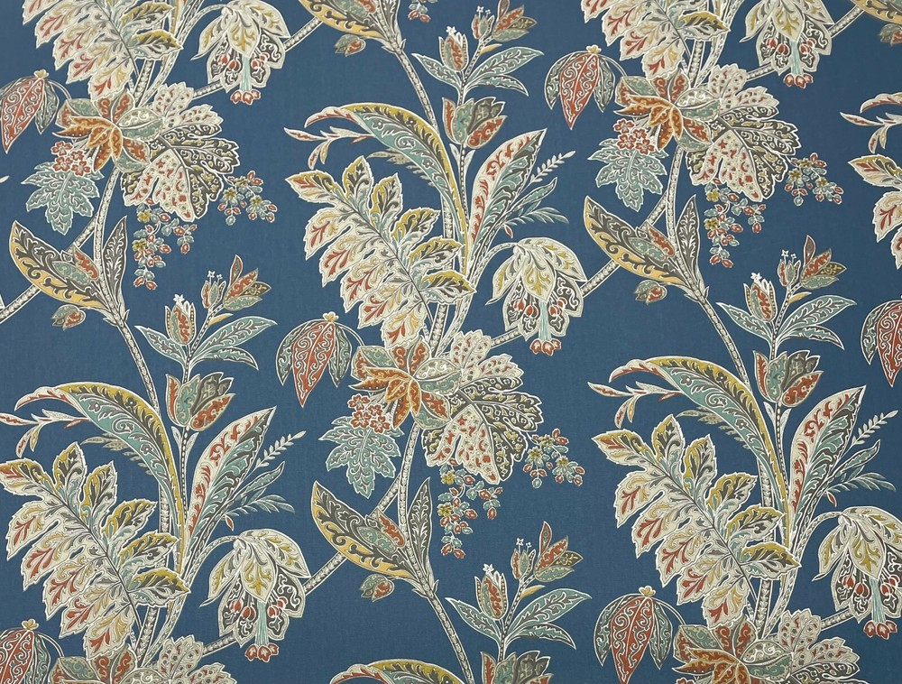 KRAVET ISHANA BLUE FLORAL 100% COTTON HIGH END MULTIUSE FABRIC BY YARD 54″W
