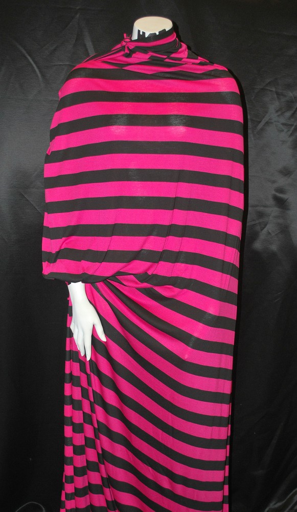 Strech Rayon Jersey Knit Fabric Eco-Friendly Yarn Dyed Stripes 1″ Black/Bt Rose