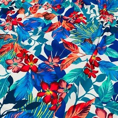 Fabric Nylon Spandex 4 Way Stretch Hawaiian Fashion Blue UV Resistant By Yard