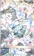 1½ yards x 60 inches vintage linen (?) fabric ~ ARTIST’S SKETCH FLOWERS pastel