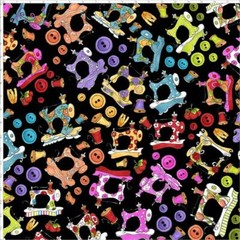 Loralie Harris Sew Curious Machine Button Thread Black Cotton Fabric By The Yard