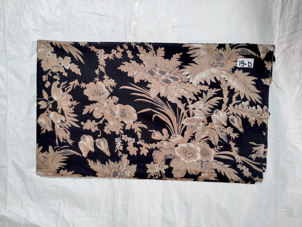 Indian Handmade Black Floral Print Dressmaking, Sewing Running Fabric 2.5 Yards
