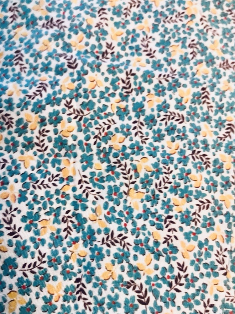 VTG 40-60`s Ditzy Calico Cottagecore Teal & Yellow Floral on White 30½ “x30”