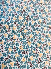 VTG 40-60`s Ditzy Calico Cottagecore Teal & Yellow Floral on White 30½ “x30”