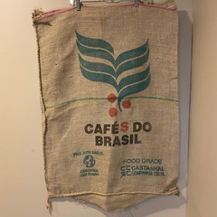 Jute Burlap Coffee Bean Bag Sack Cafes Do Brasil Brazil Vintage Double Sided
