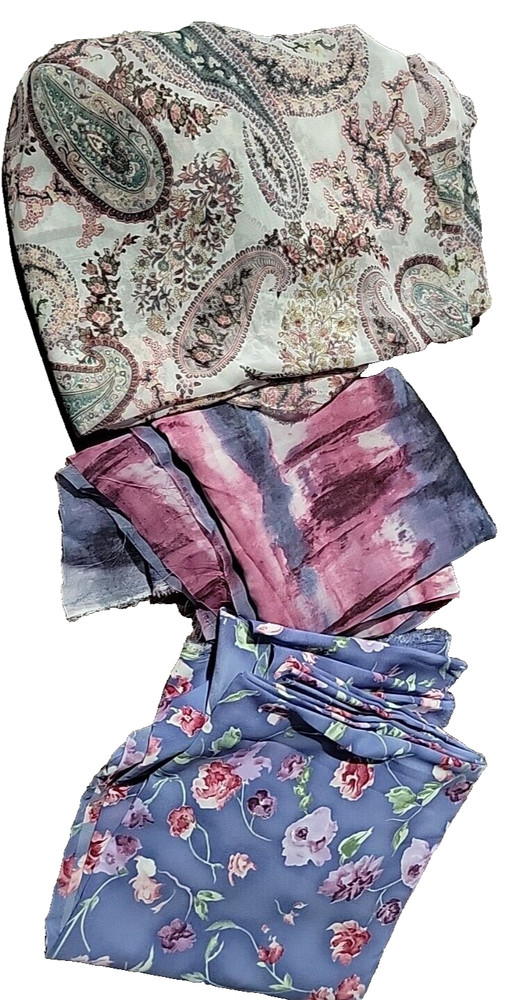 3pc Lot Fabrics Chiffon Floral Tye Dye Paisley Multicolor Craft Sewing