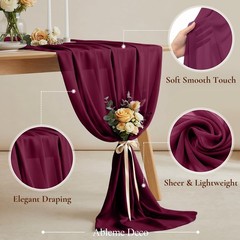 Soft Sheer Chiffon Fabric By The Yard 60″x5 Yards Wedding Arch Burgundy