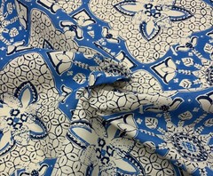 QUADRILLE CHINA SEA NEW BATIK FRENCH BLUE NAVY LINEN FABRIC 2.1 YARD 52″W