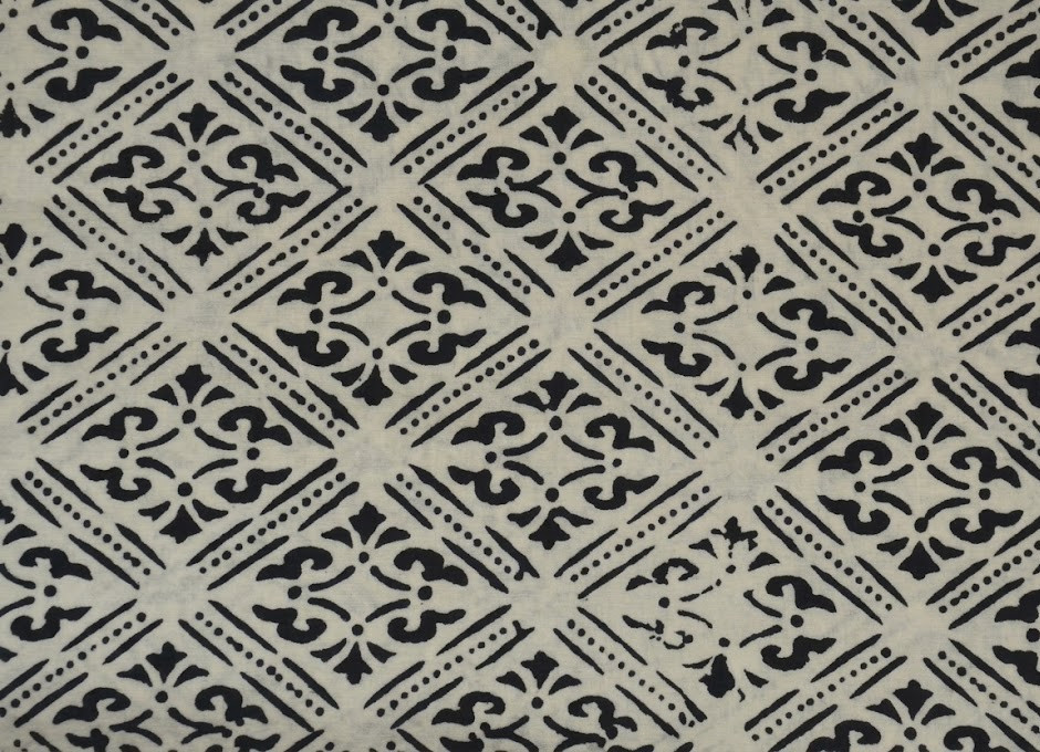 White & Black Hand Block 5 Yard 100%Cotton Fabric NO TARRIF CHARGES 100%✅KK17