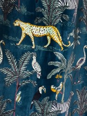 Custom Teal Tropical Safari Cotton Velvet Fabric- Luxury Zebra & Toucan Print