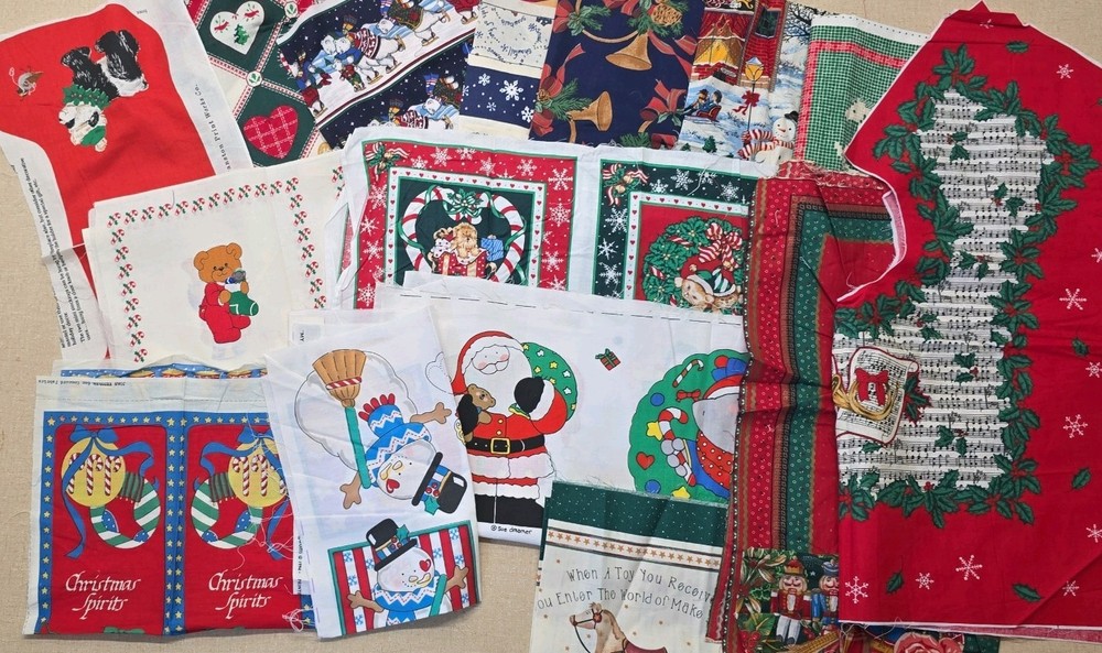 1 lb Vintage Christmas Fabric Remnant Bundle Quilt Craft Sewing Lot fat quarters