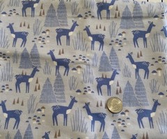 NEW Organic Cotton Flannel Fabric BLUE DEER And TREES One Yard