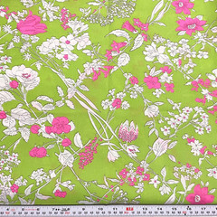 Vintage Hot Pink Florals on Lime Green Lightweight Synthetic Fabric 2.5y x 45″