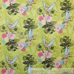 BonEful Fabric FQ Flannel Cotton Disney Tinkerbell Peter Pan Forest Flower Fairy