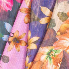 Zari Metallic Chiffon Jacquard Hibiscus Print Jacquard Fabric – Sheer 58″ BTY