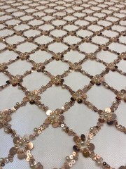 Gold Sequin Beaded Lattice Mesh Fabric | Luxury Embroidered Tulle for Dresses