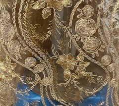 Antique gold Corded embroidery Bridal Lace Fabric 50” Width Sold By The Yard